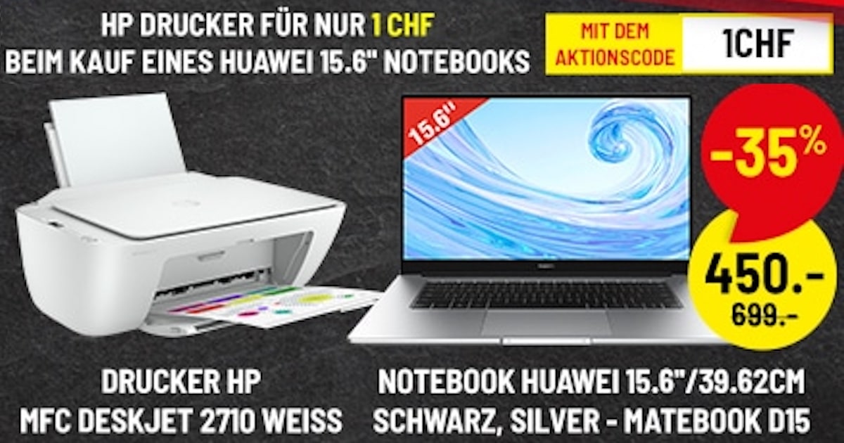 Matebook D15 + HP Deskjet 2710 für CHF 451